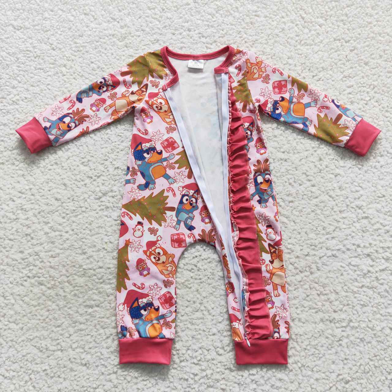Christmas blu*y print baby girl sleeper red zipper PJs