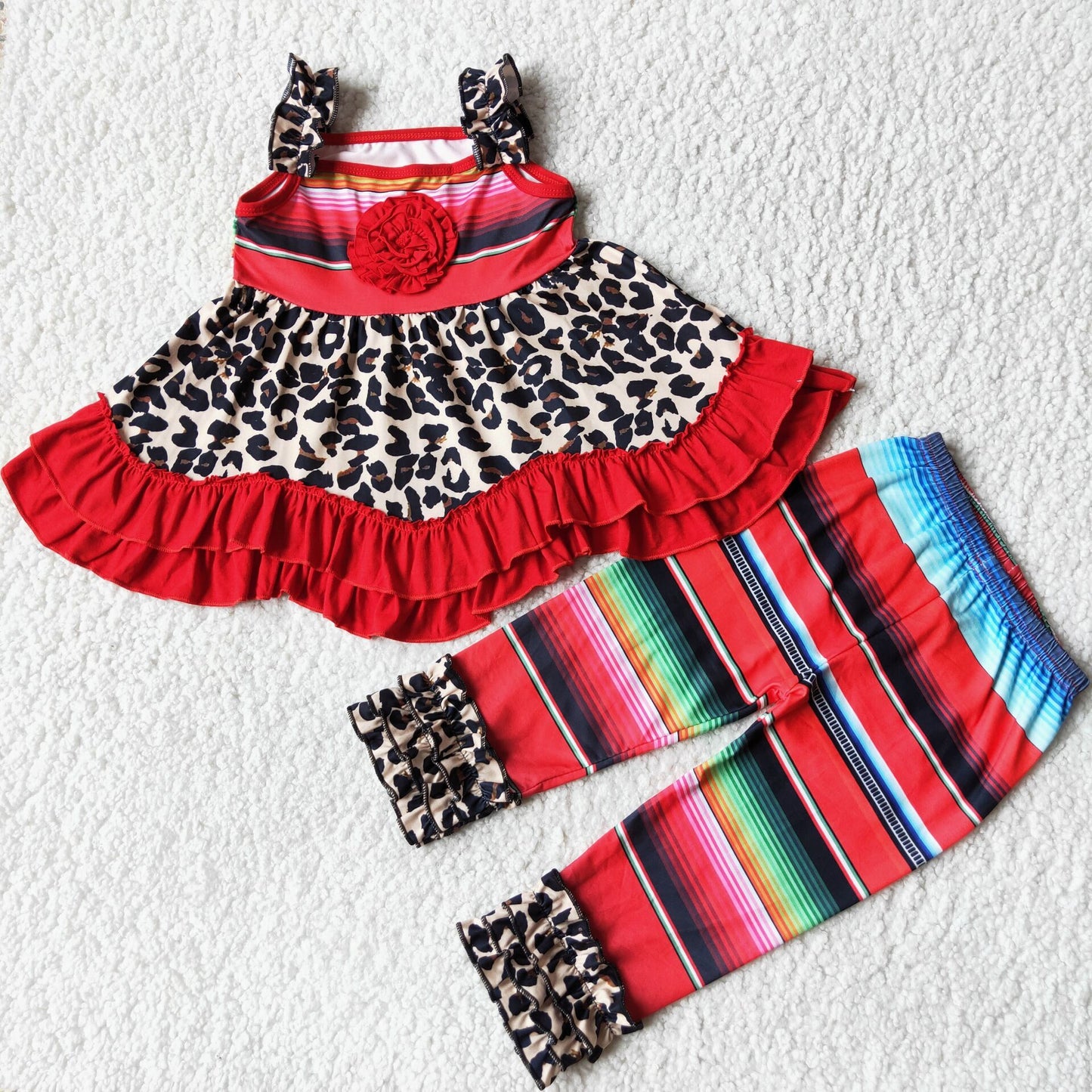 sleeveless leopard sherape icing pants set