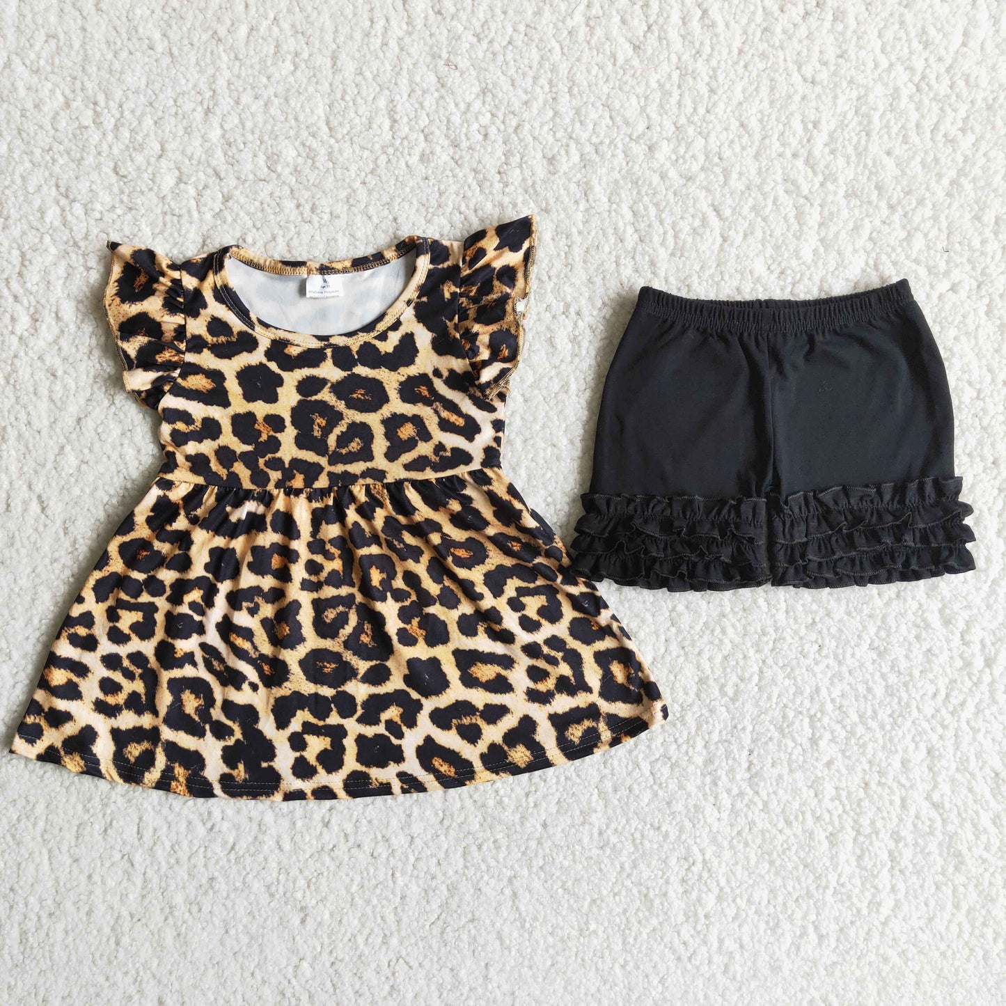 leopard tunic black icing shorts set D6-12