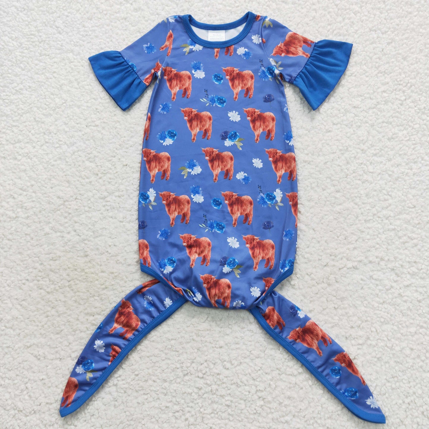 newborn nightgown blue highland cow infant clothing