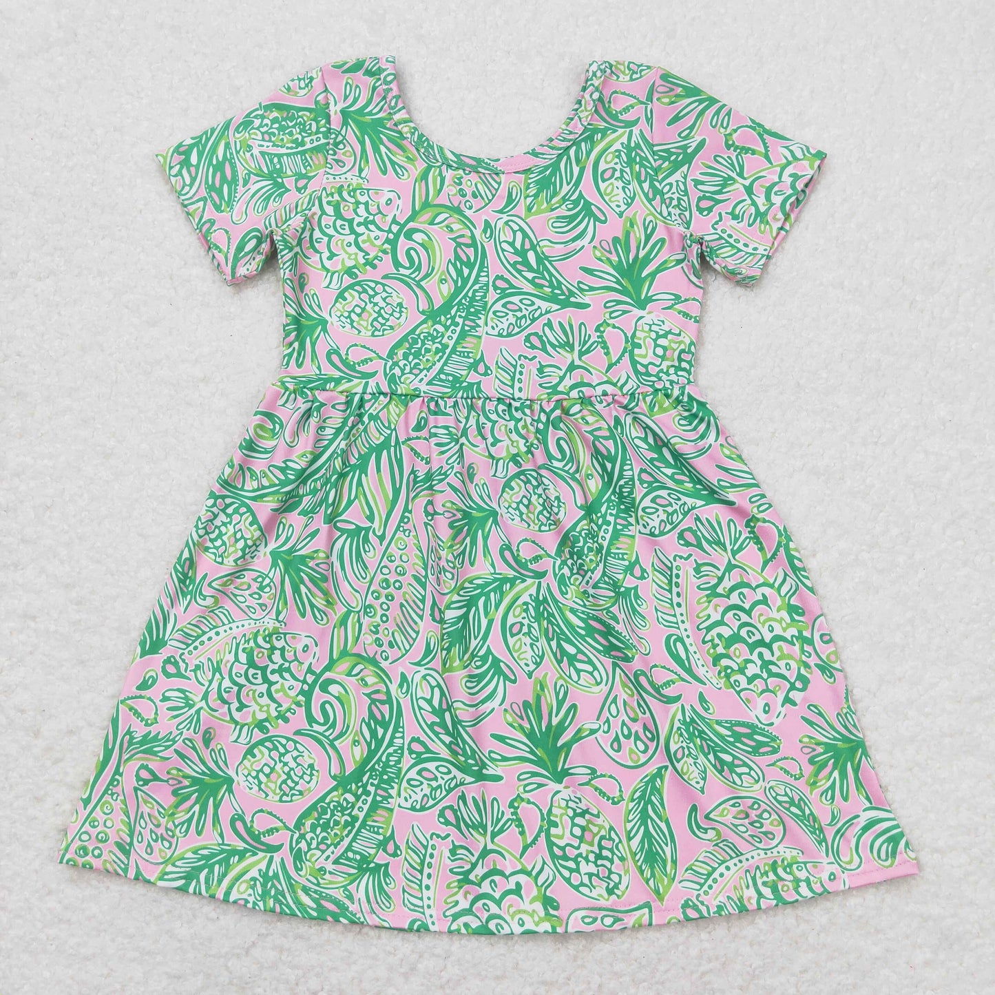 short sleeve pink green dress