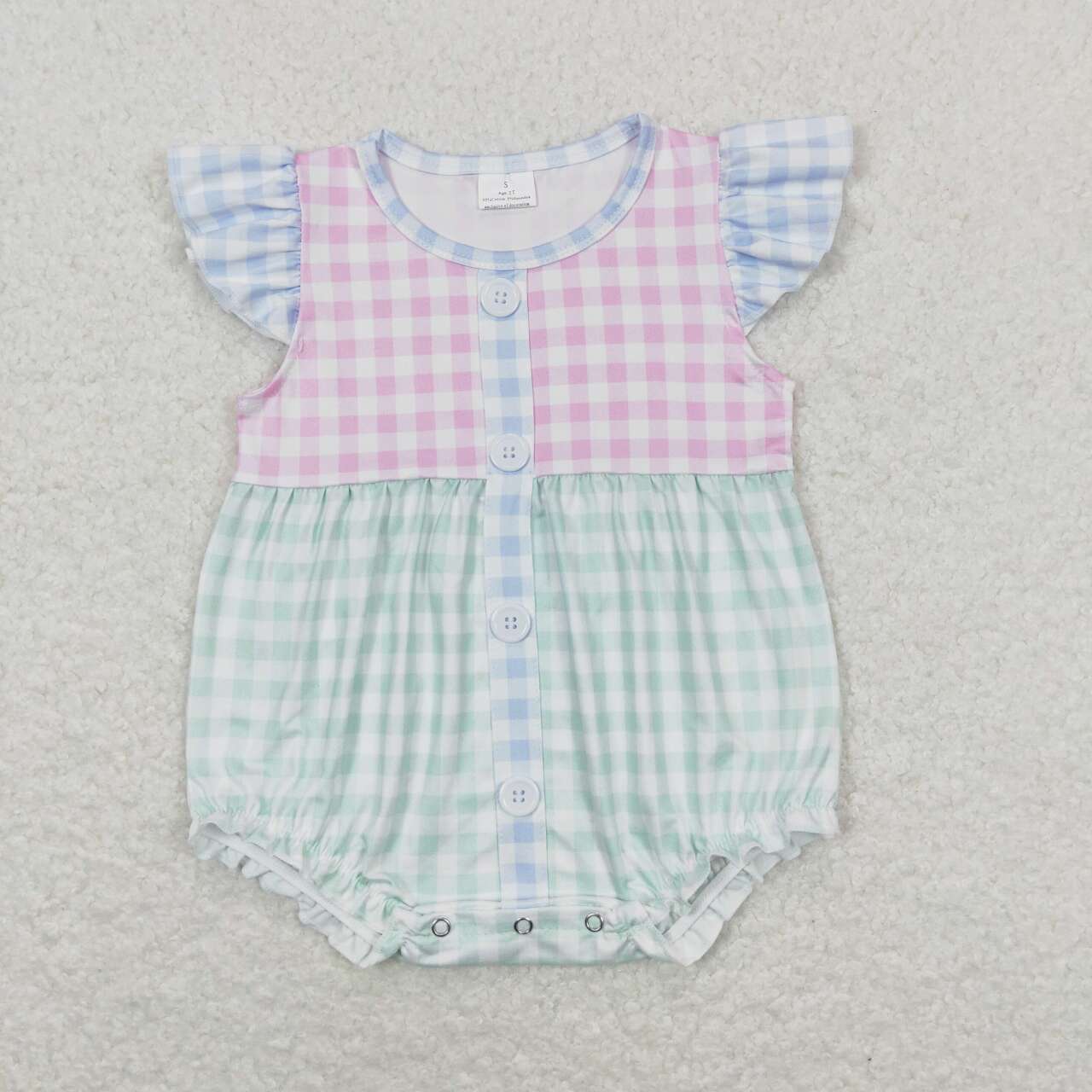 blue pink green colorful plaid baby girl bubble