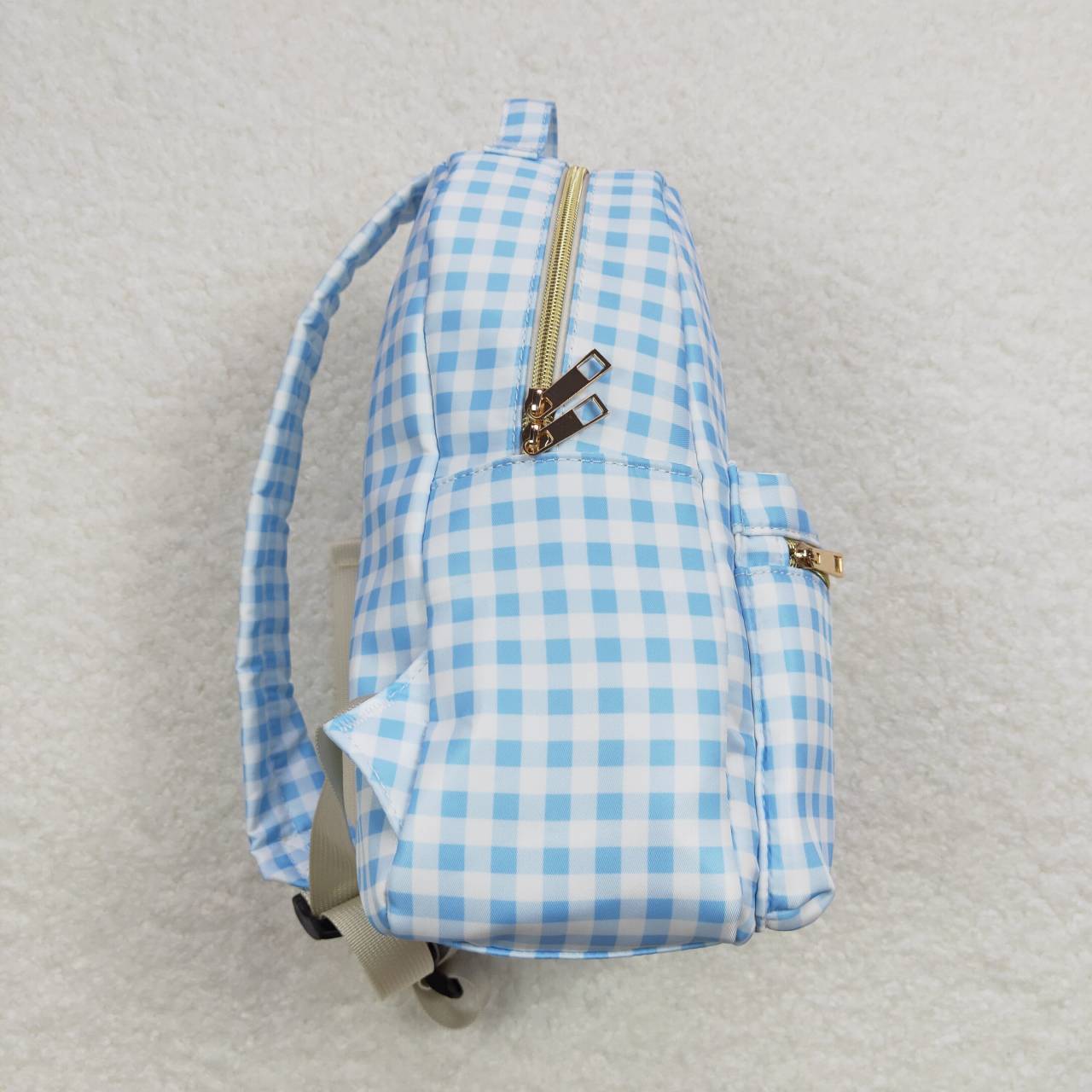 blue plaid kids backpack school bag