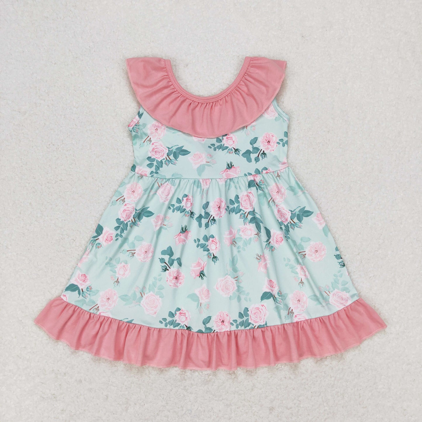 pink flower sleeveless backless bow dress