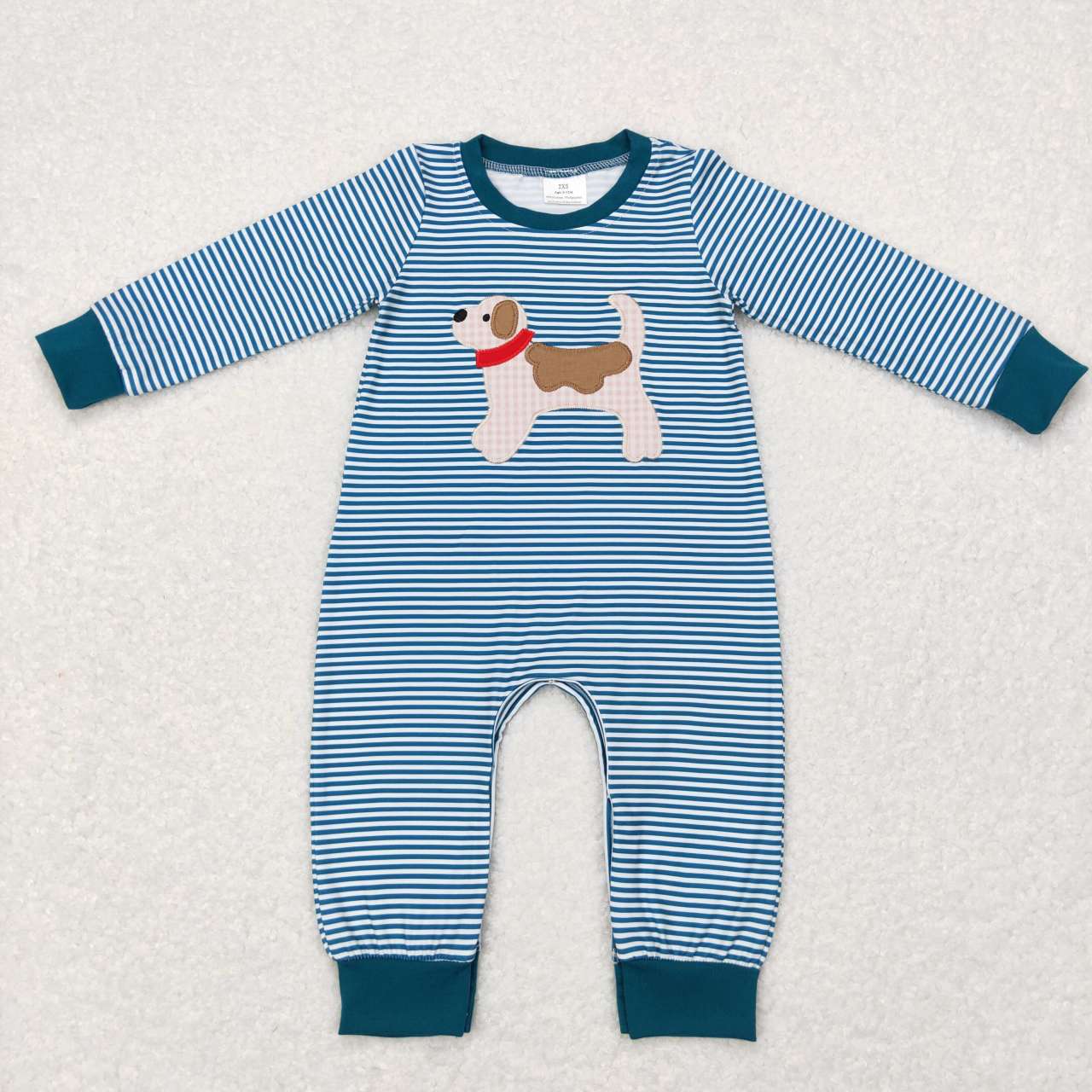 infant boy dog embroidery romper