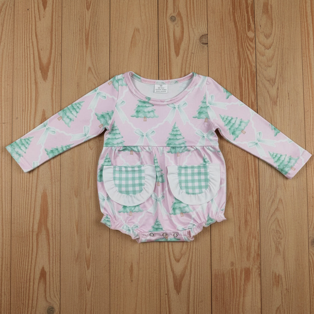 long sleeve Christmas tree pocket bubble girl