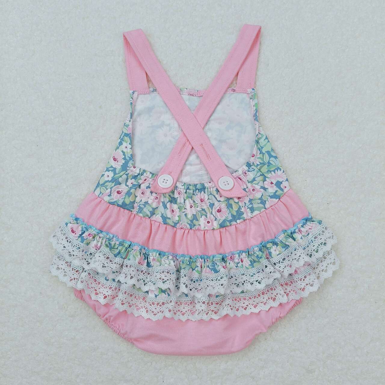 flower print pink lace ruffle bubble