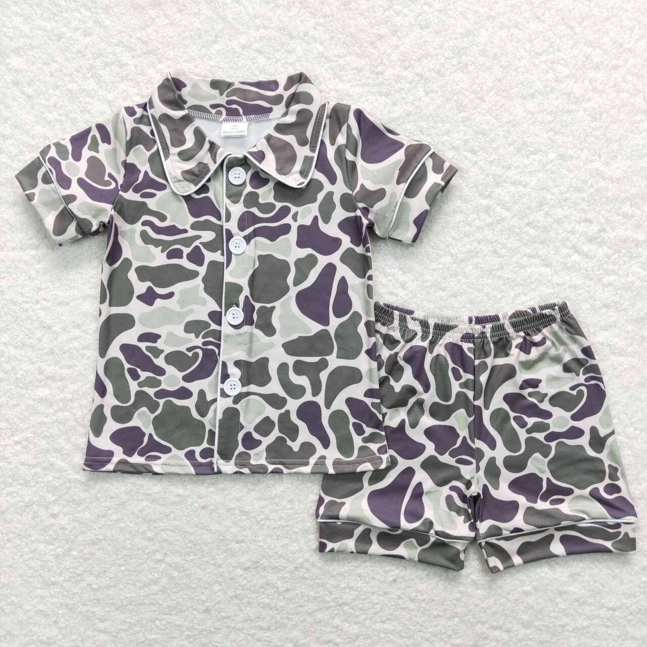 boy camo print shorts pajama outfit