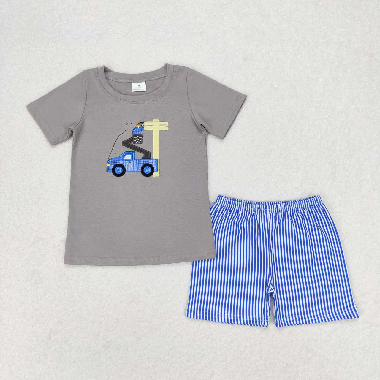 lineman embroidery boys shorts set