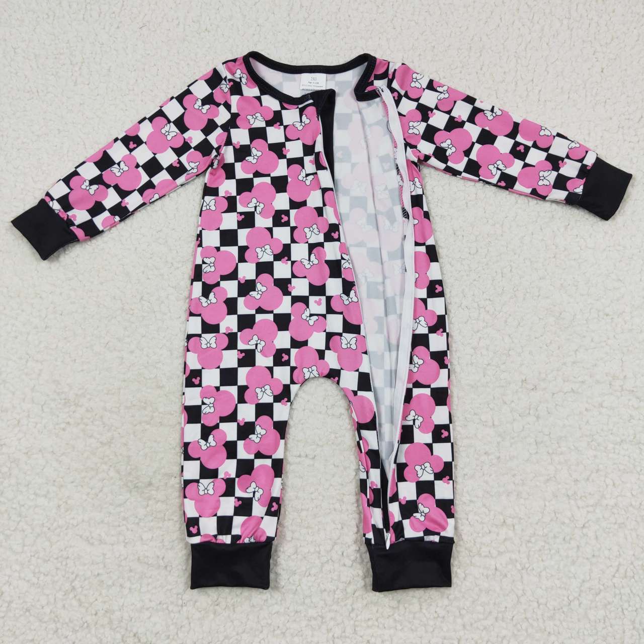 Cartoon checkered baby girl sleeper