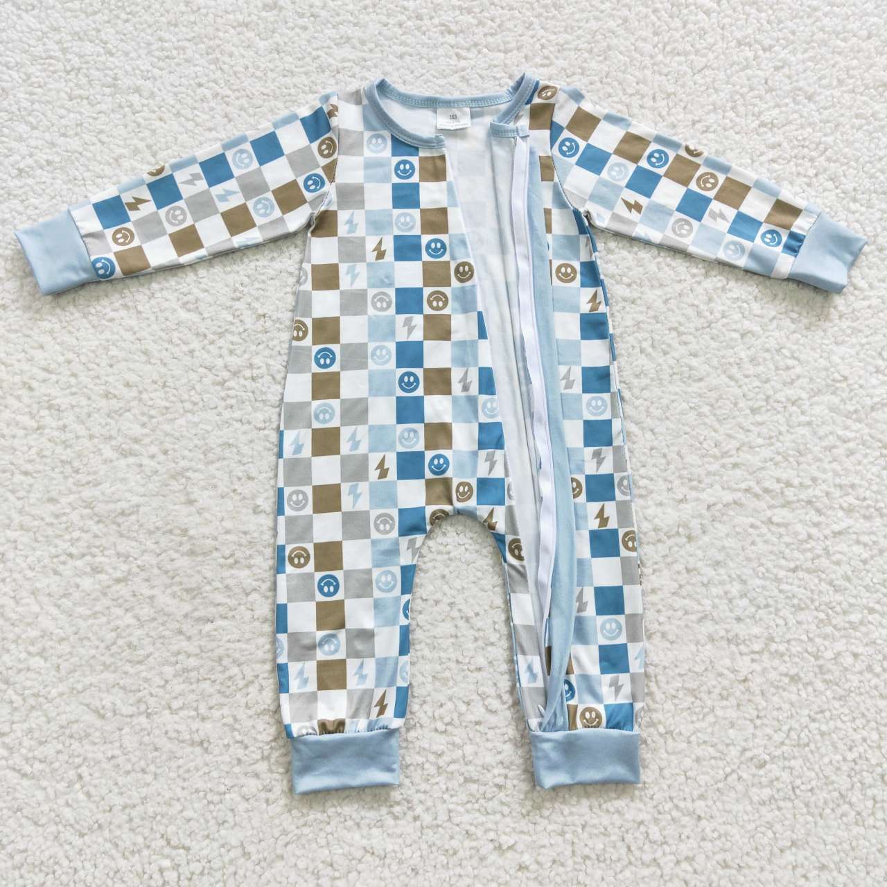 blue retro checkered boy sleeper