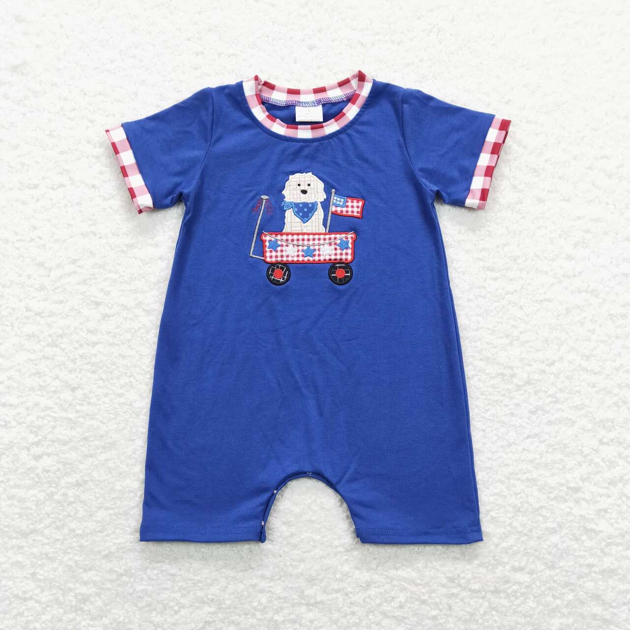 dog target embroidery blue tee romper