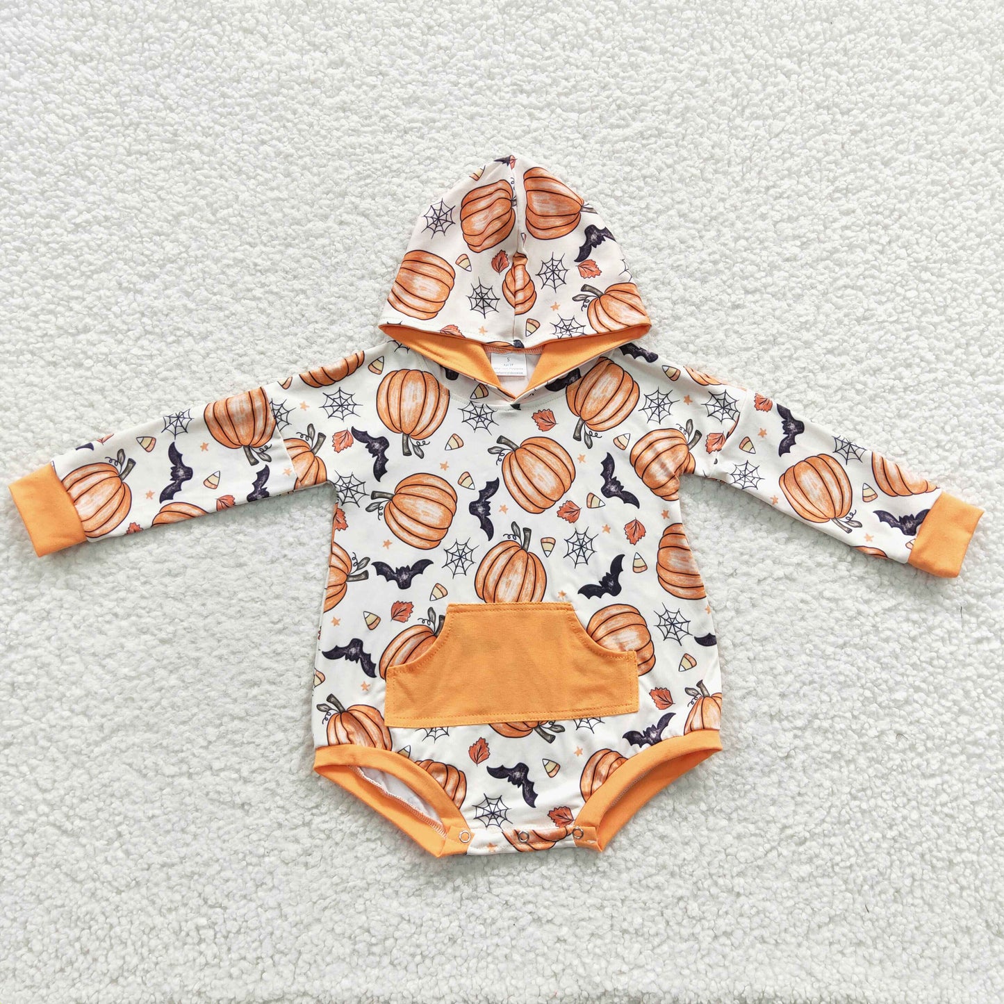 infant baby halloween orange pumpkin hoodie romper