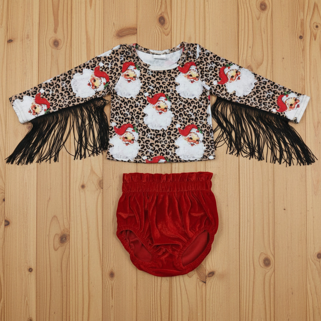 baby girl christmas Santa red velvet bummie set