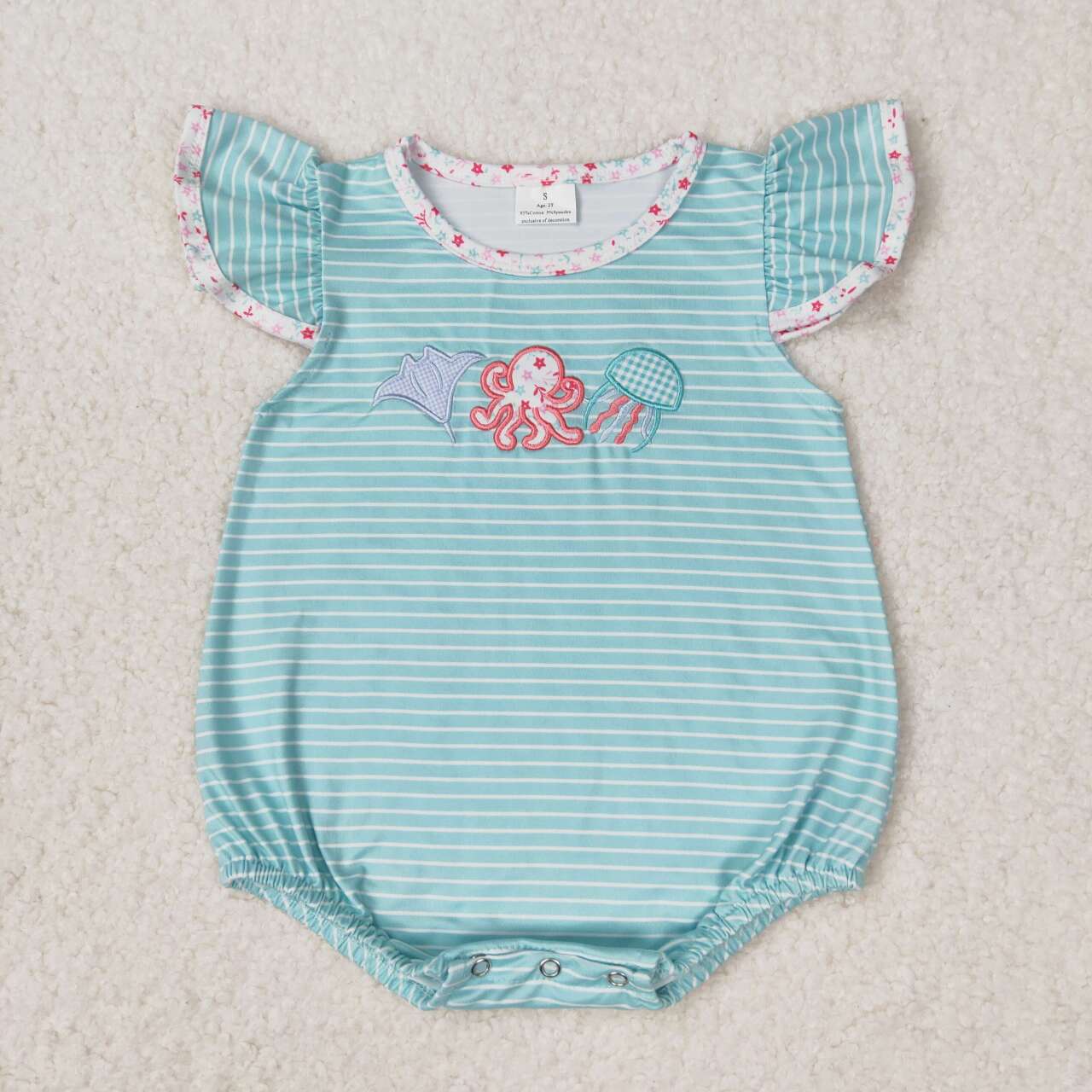 stripes embroidery ocean animal romper baby clothes