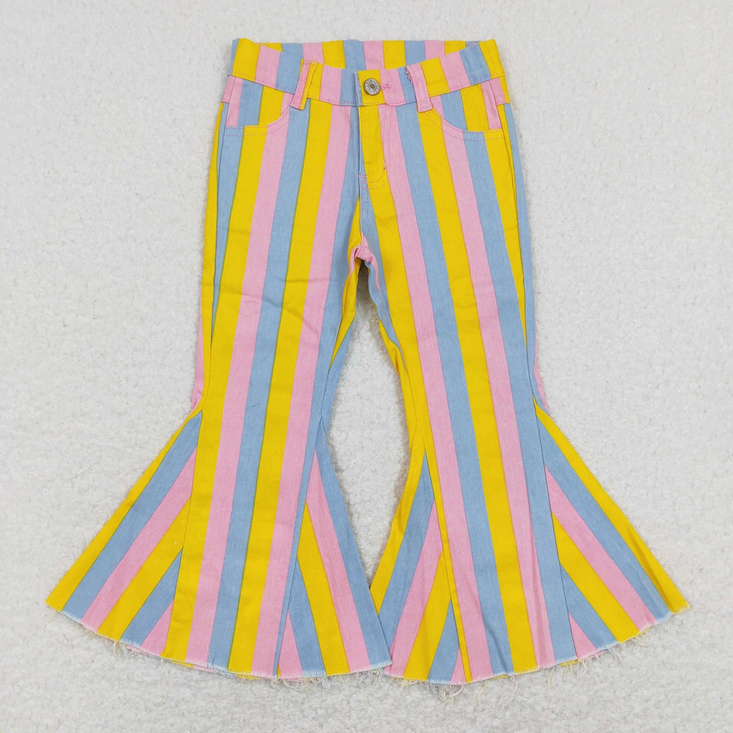 pink yellow blue striped denim pants girls jeans