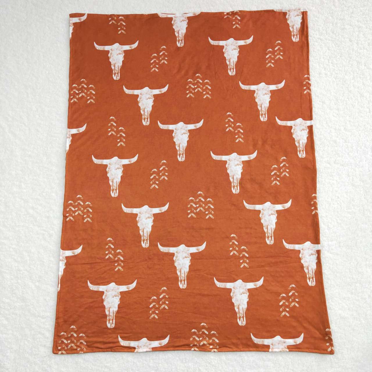 brown cow skull print minky blanket