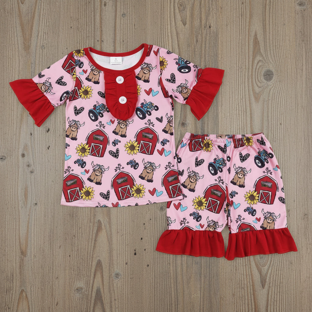 farm life ruffle shorts pajama set girls clothes