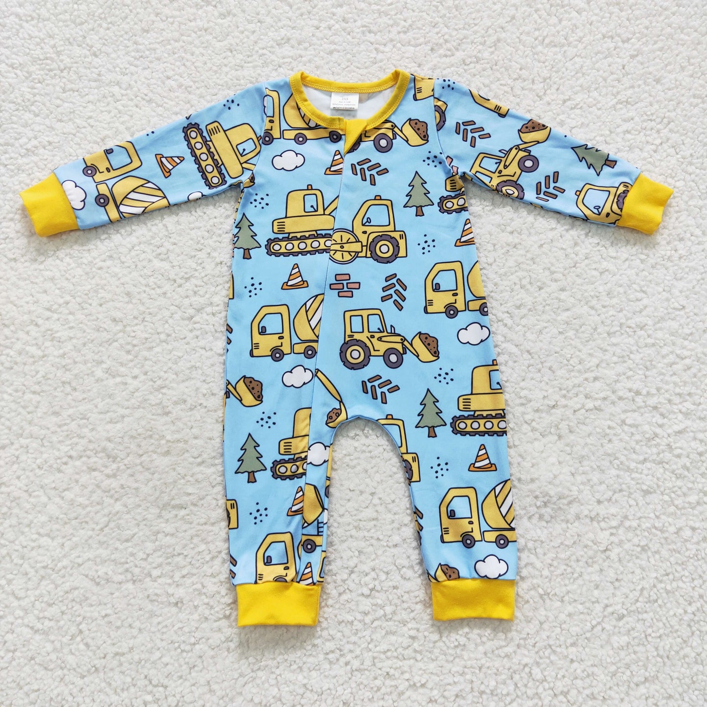Construction truck zipper sleeper baby boy PJs