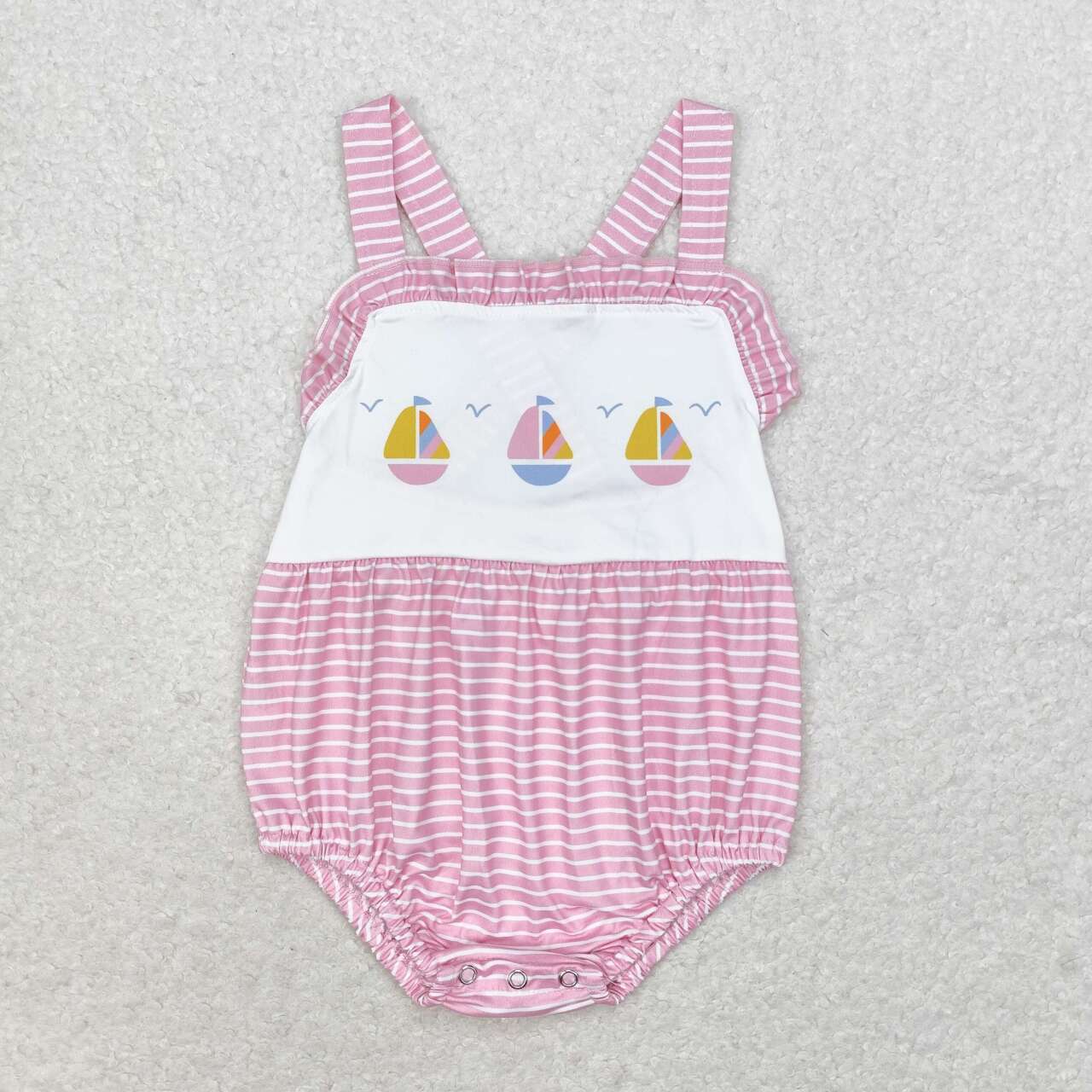baby girl pink stripe sailboat print cross back bubble