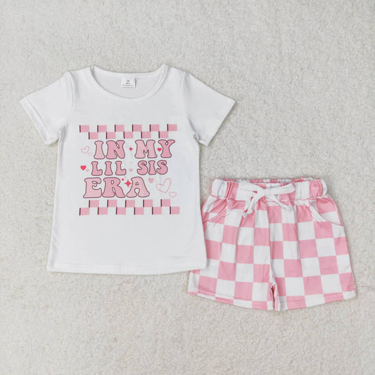in my lil sis era tee pink checkered shorts set girls clothing