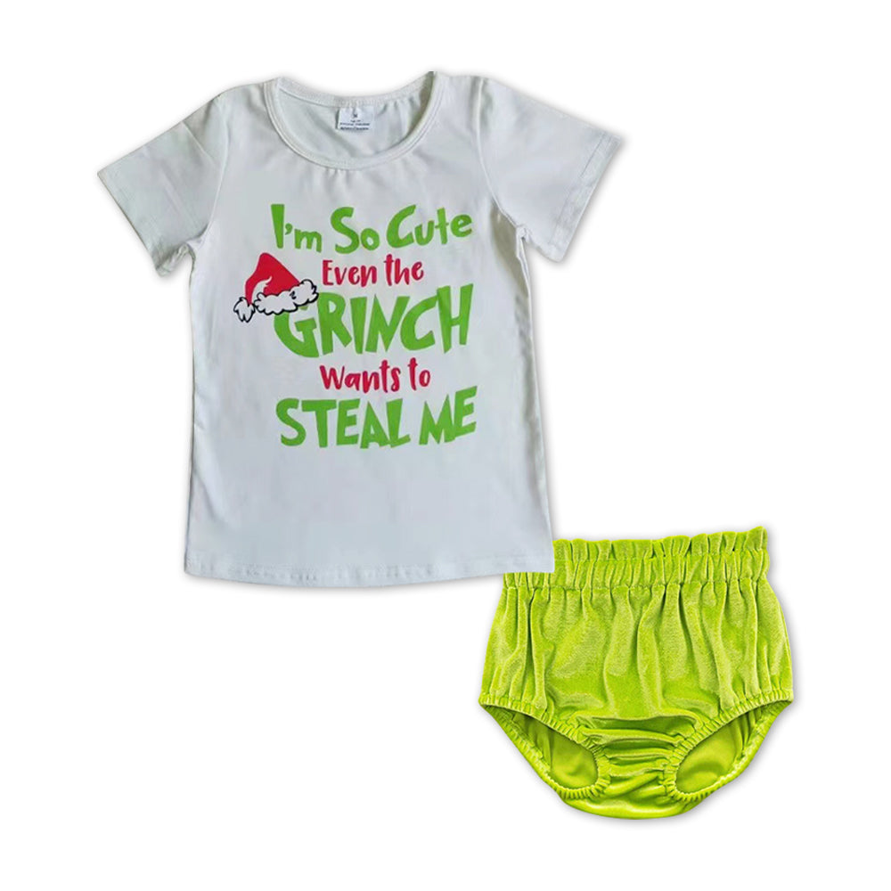 baby girl christmas green velvet bummie set