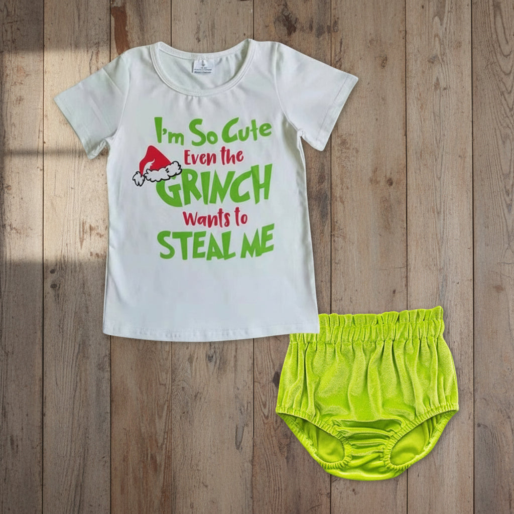 baby girl christmas green velvet bummie set