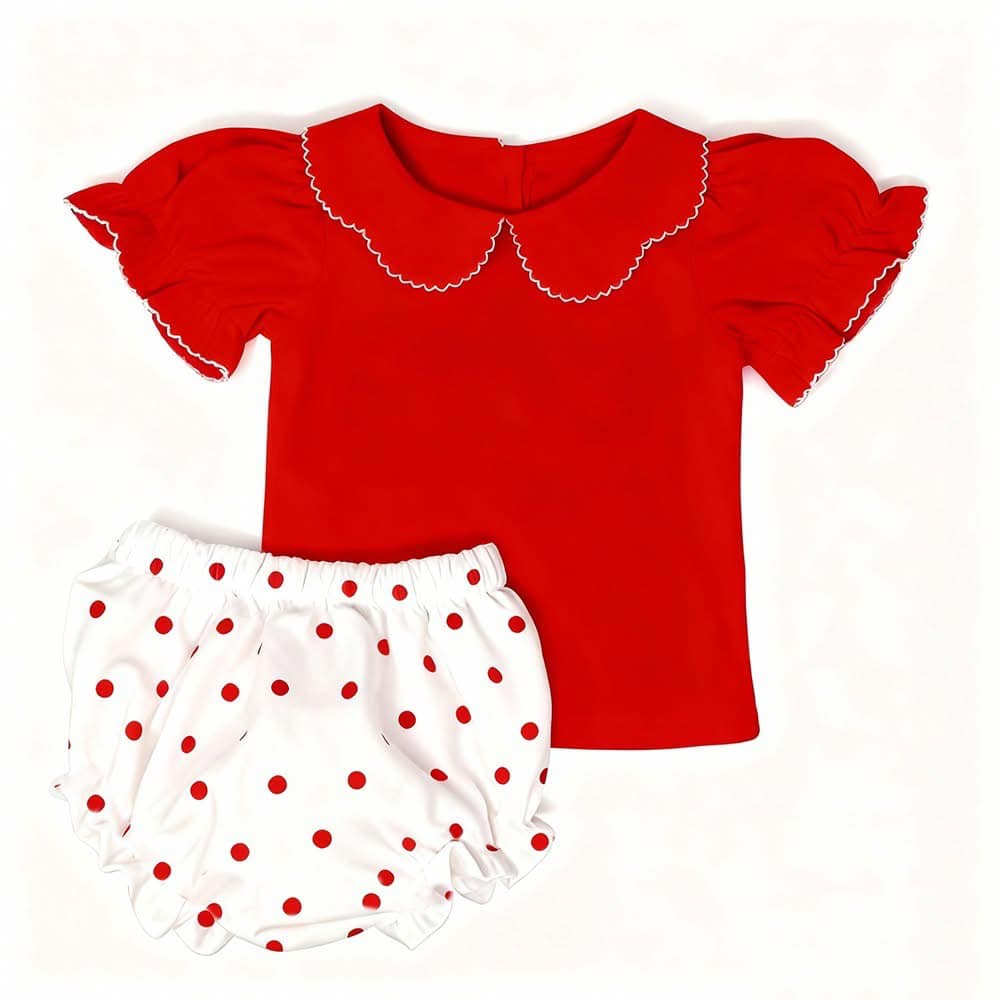 Pre order red polk dots baby girl bummie set