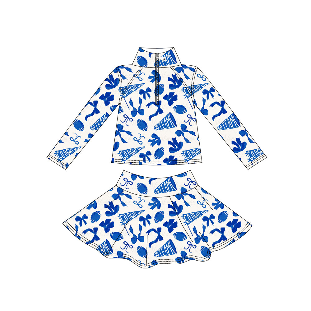 pre order blue go team long sleeve athletic skirt set