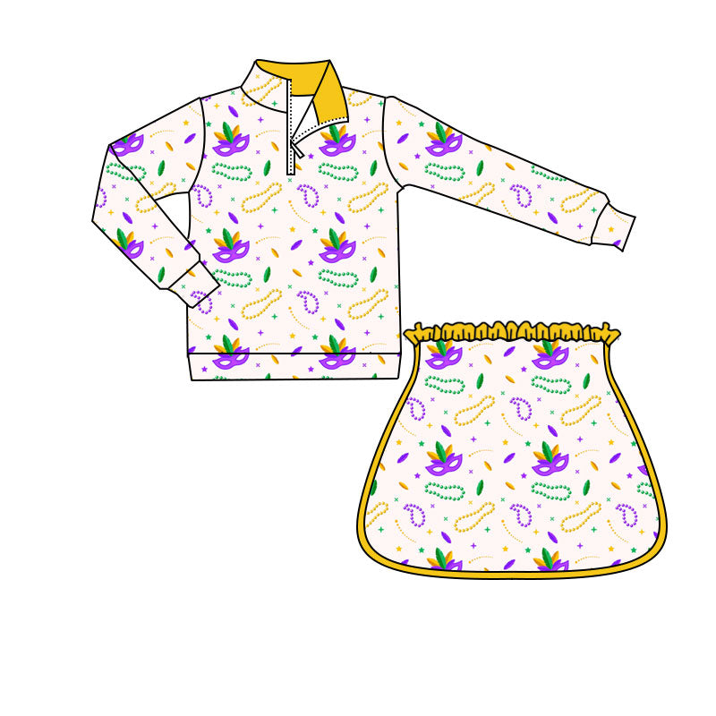 pre order purple green gold zipper skort set mardi gras girl outfit