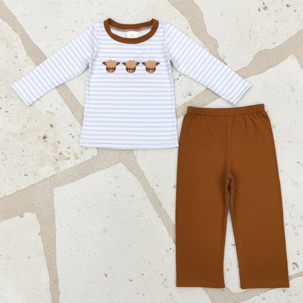 baby boy cow embroidery pants set