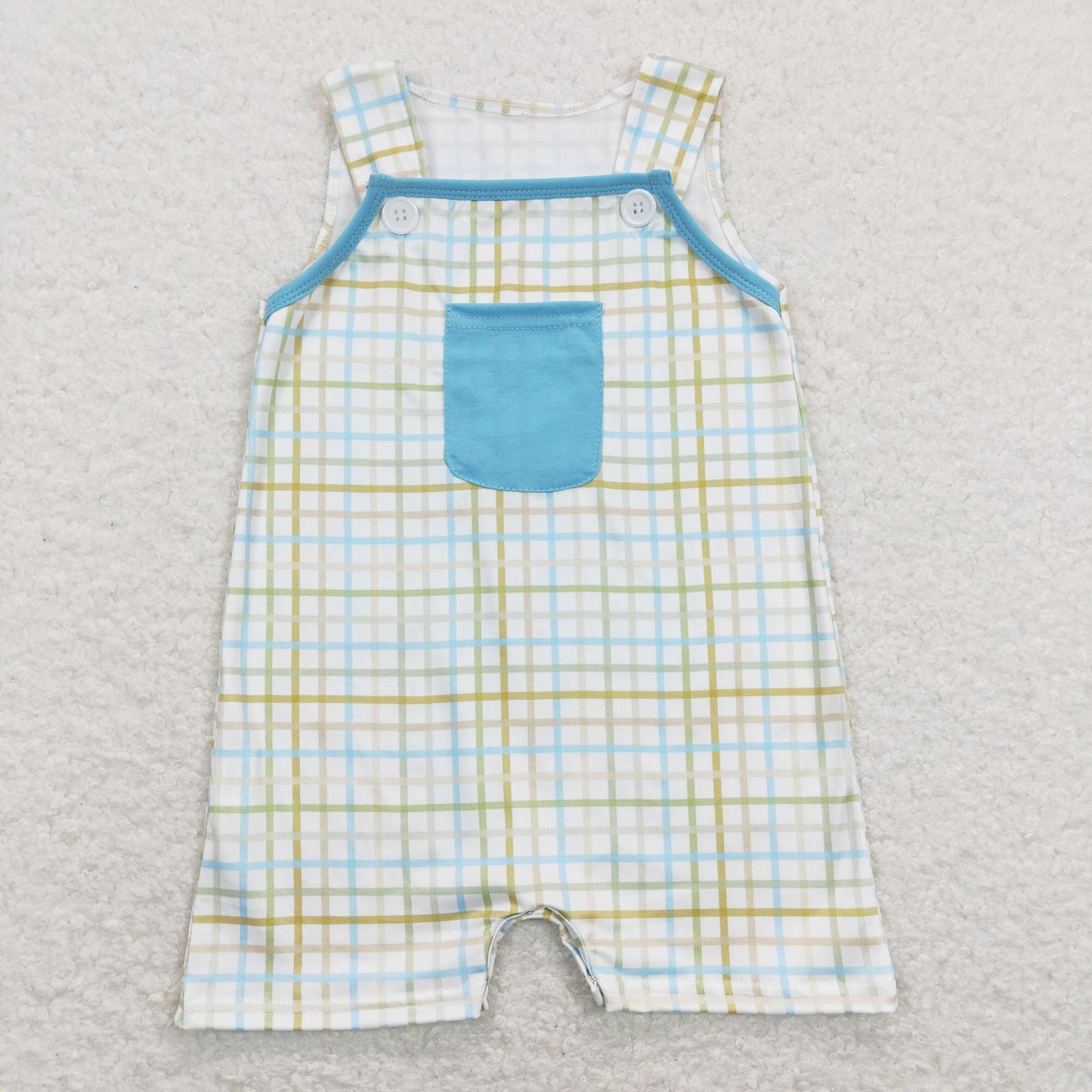 baby boy strap plaid pocket romper