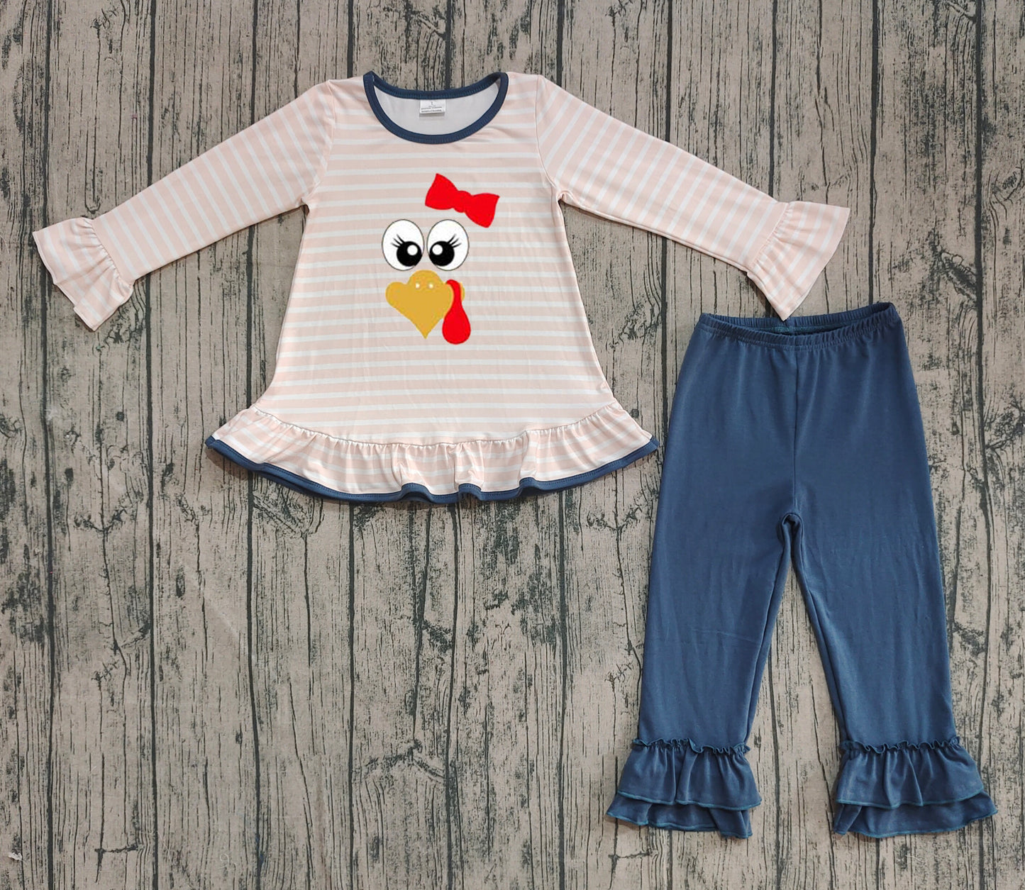pre order turkey print girls pants set outfit (do embroidery)