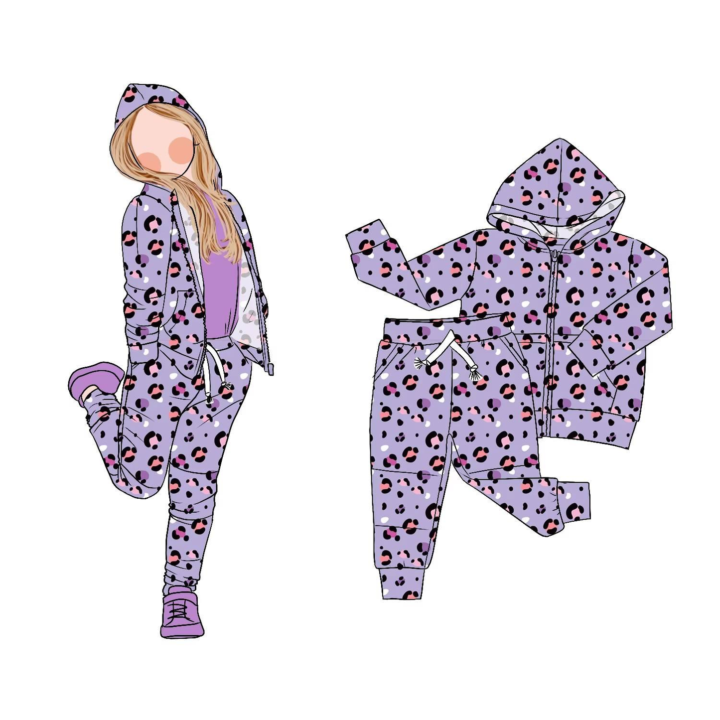 pre order purple leopard zip hoodie jogger outfit