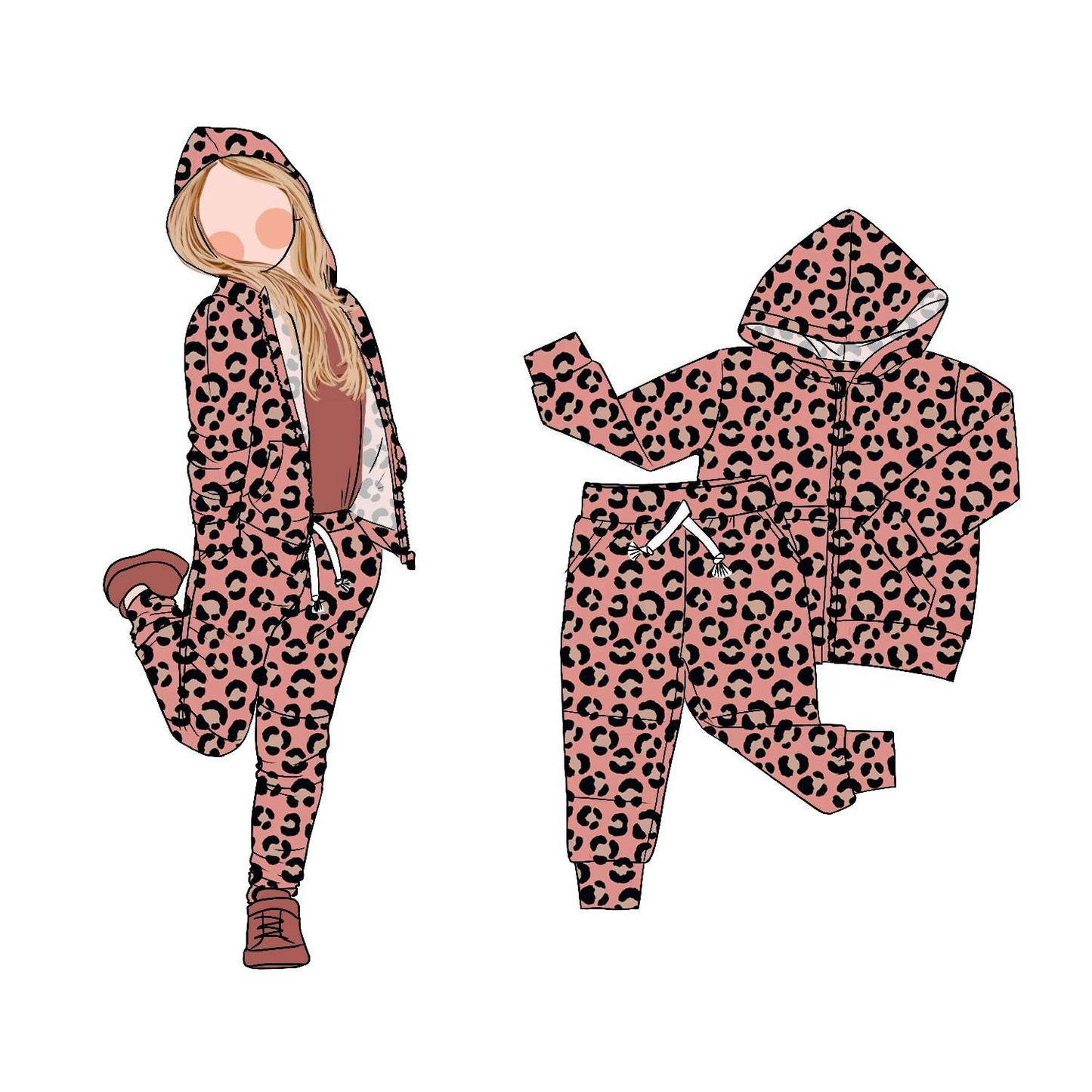 pre order pink leopard zip hoodie jogger outfit