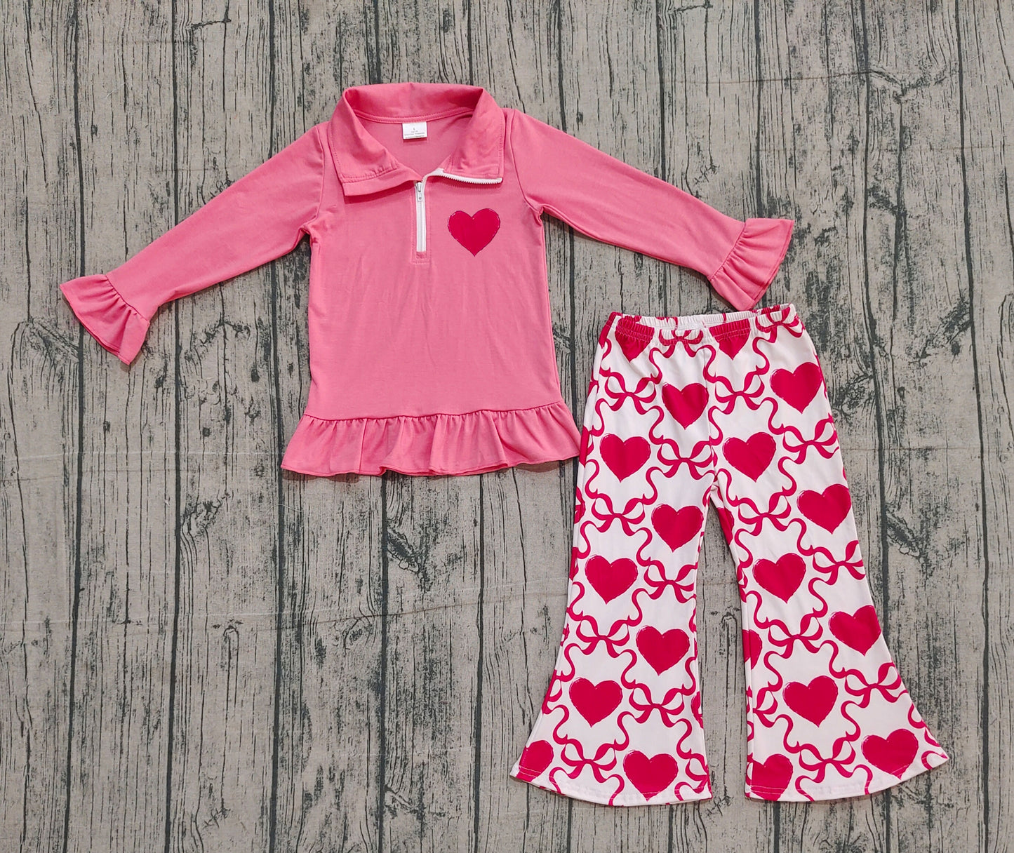 pre order red heart bow zip pullover belle pants set (do embroidery)