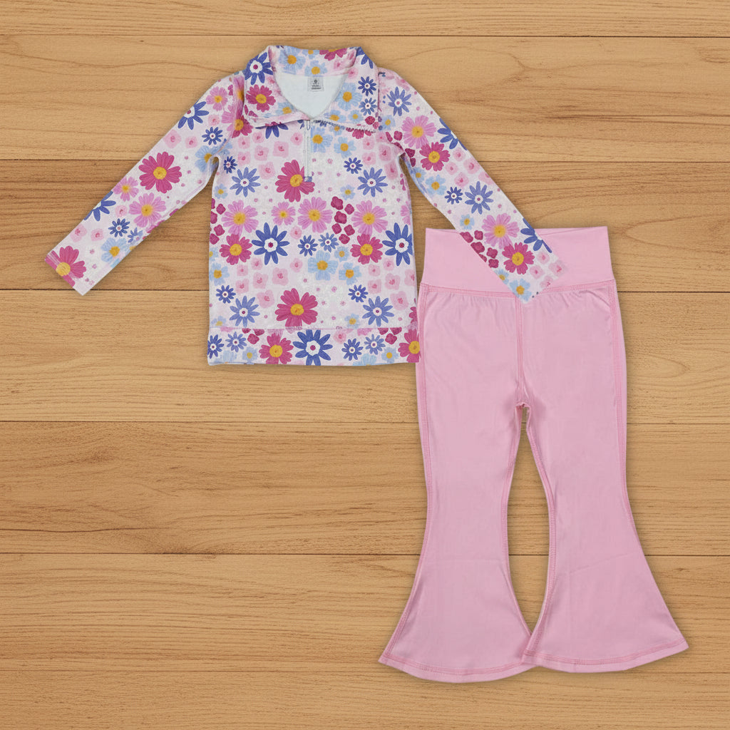 athletic floral zip pullover pants outfit