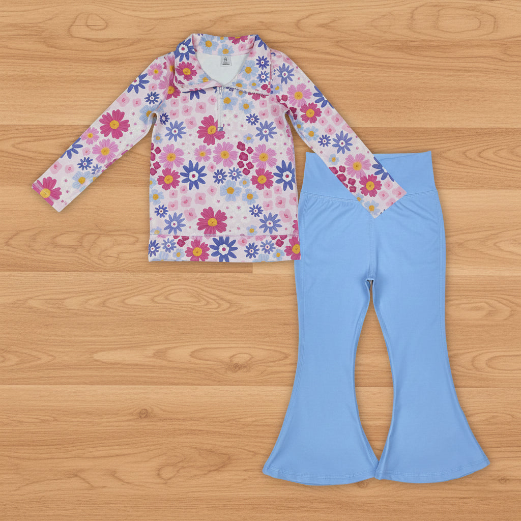 athletic floral zip pullover pants outfit