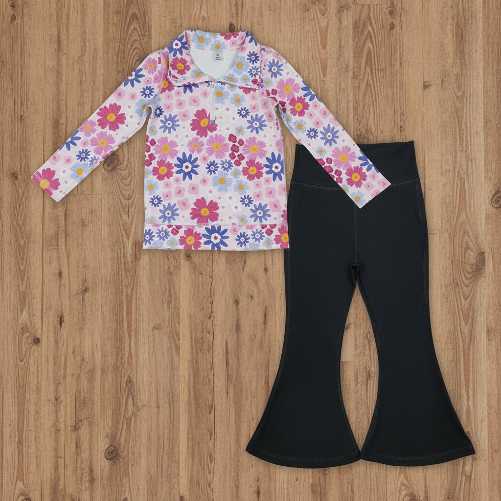 athletic floral zip pullover pants outfit