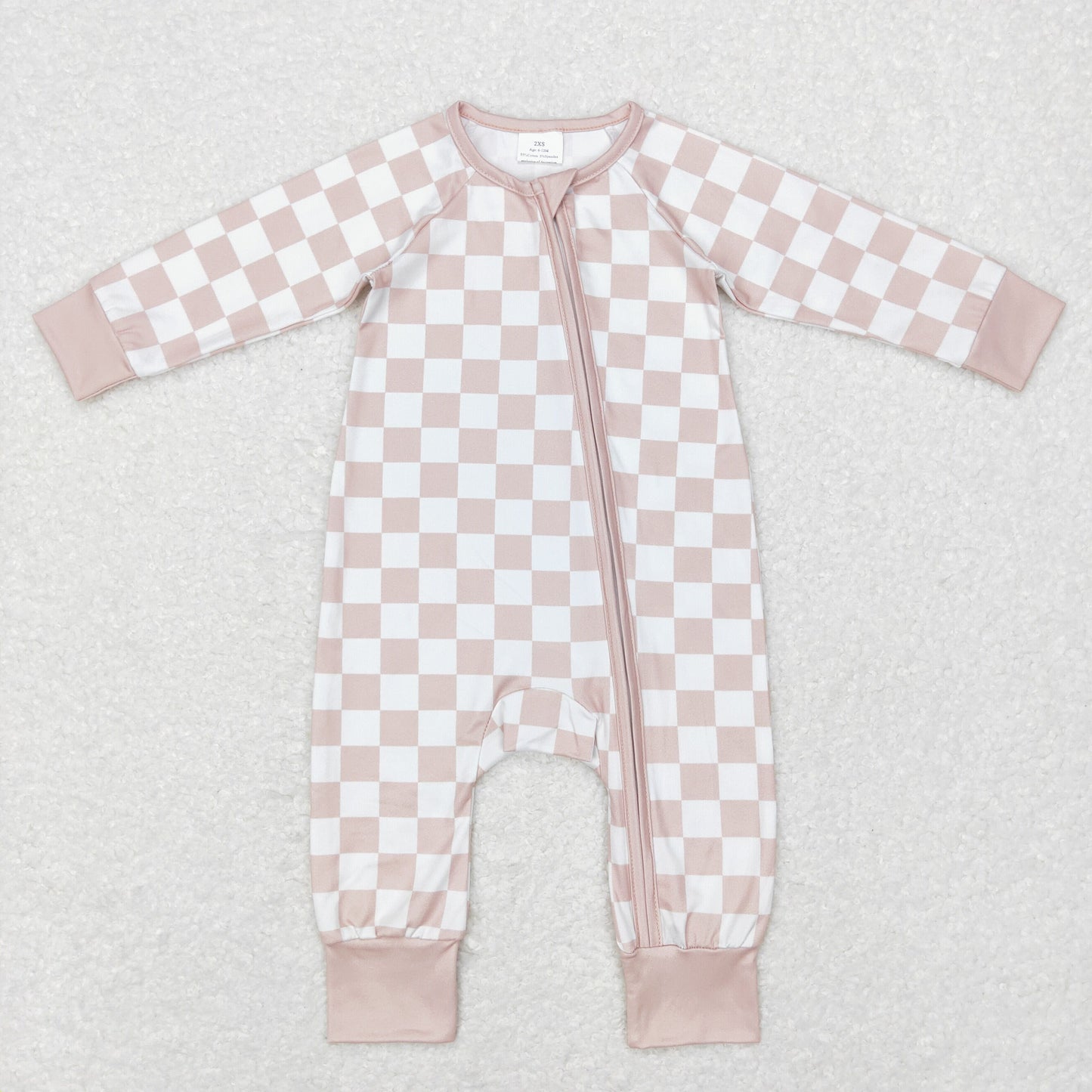 Khaki checkered infant zip sleeper