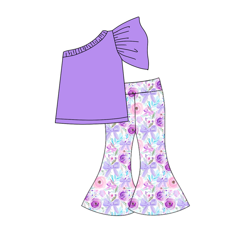 pre order baby girl purple bow floral bell bottom outfit