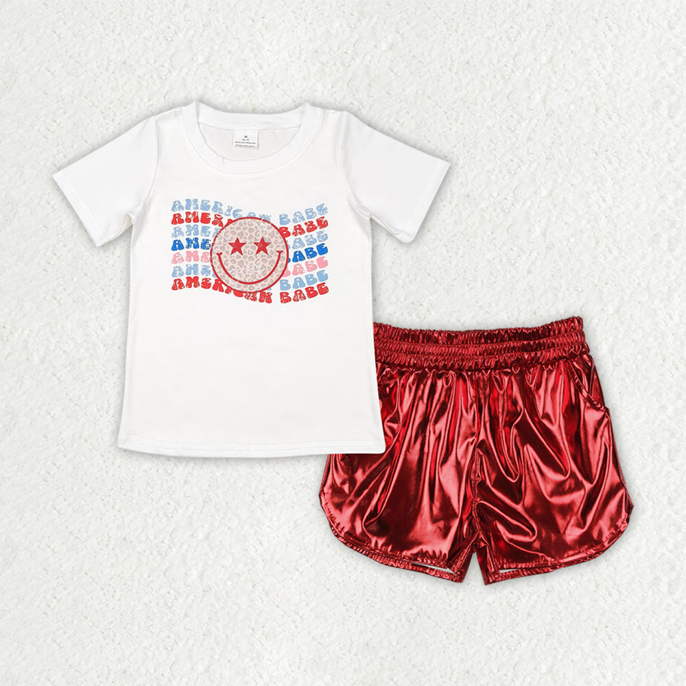 american babe tee red leather shorts set