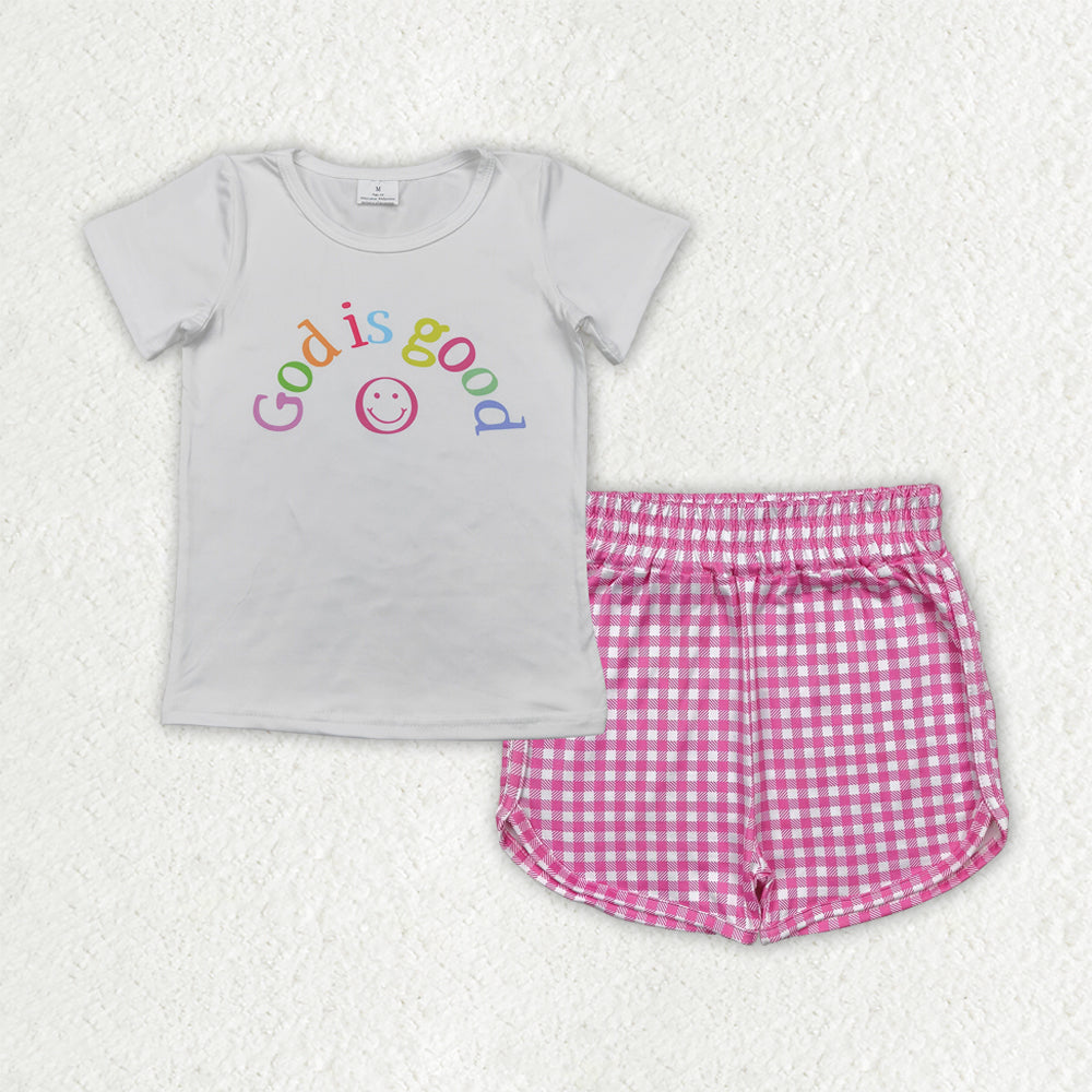 god is good tee pink plaid shorts set