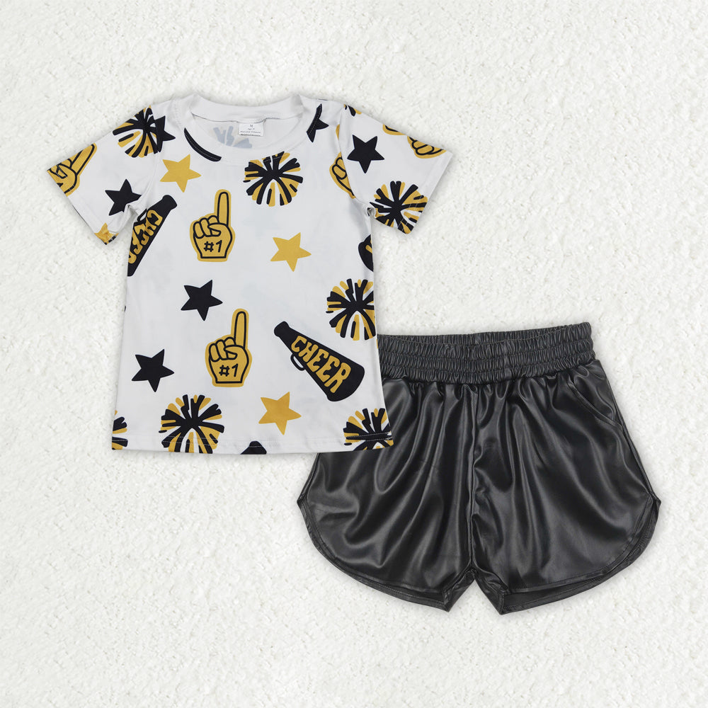 Cheer Tee Leather Shorts Set