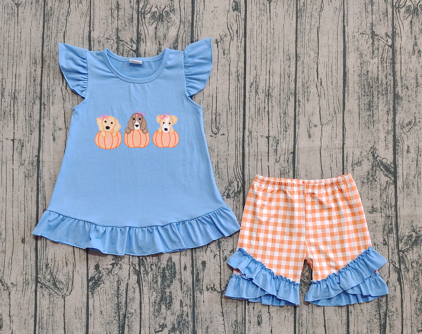 Pre order puppy pumpkin print shorts set