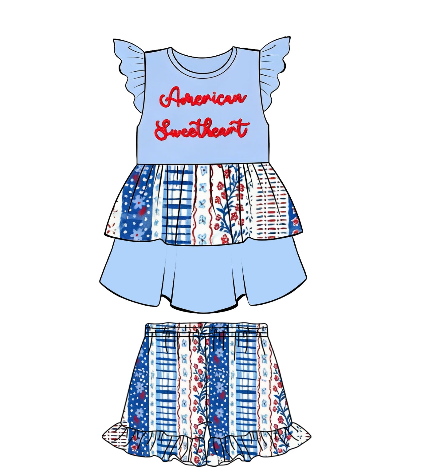 pre order american sweet heart shorts set 4th of july girl clothes