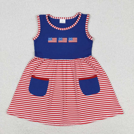 USA flag embroidery red stripes dress girl patriotic dresses