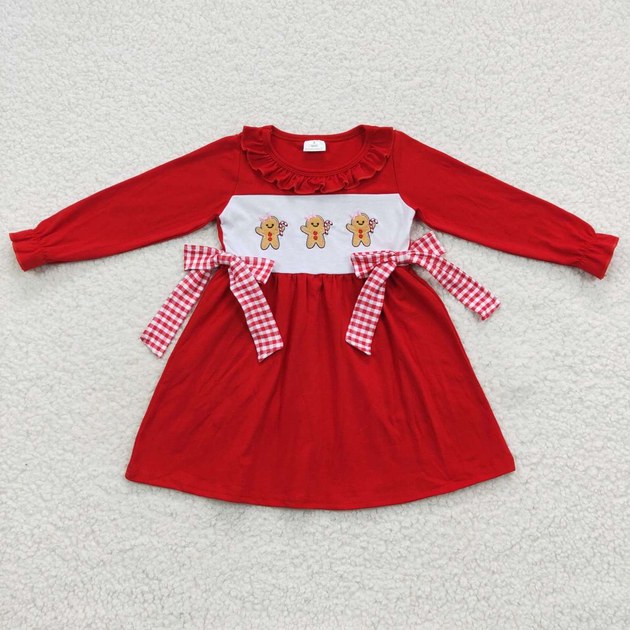 Red cotton gingerbread embroidery dress