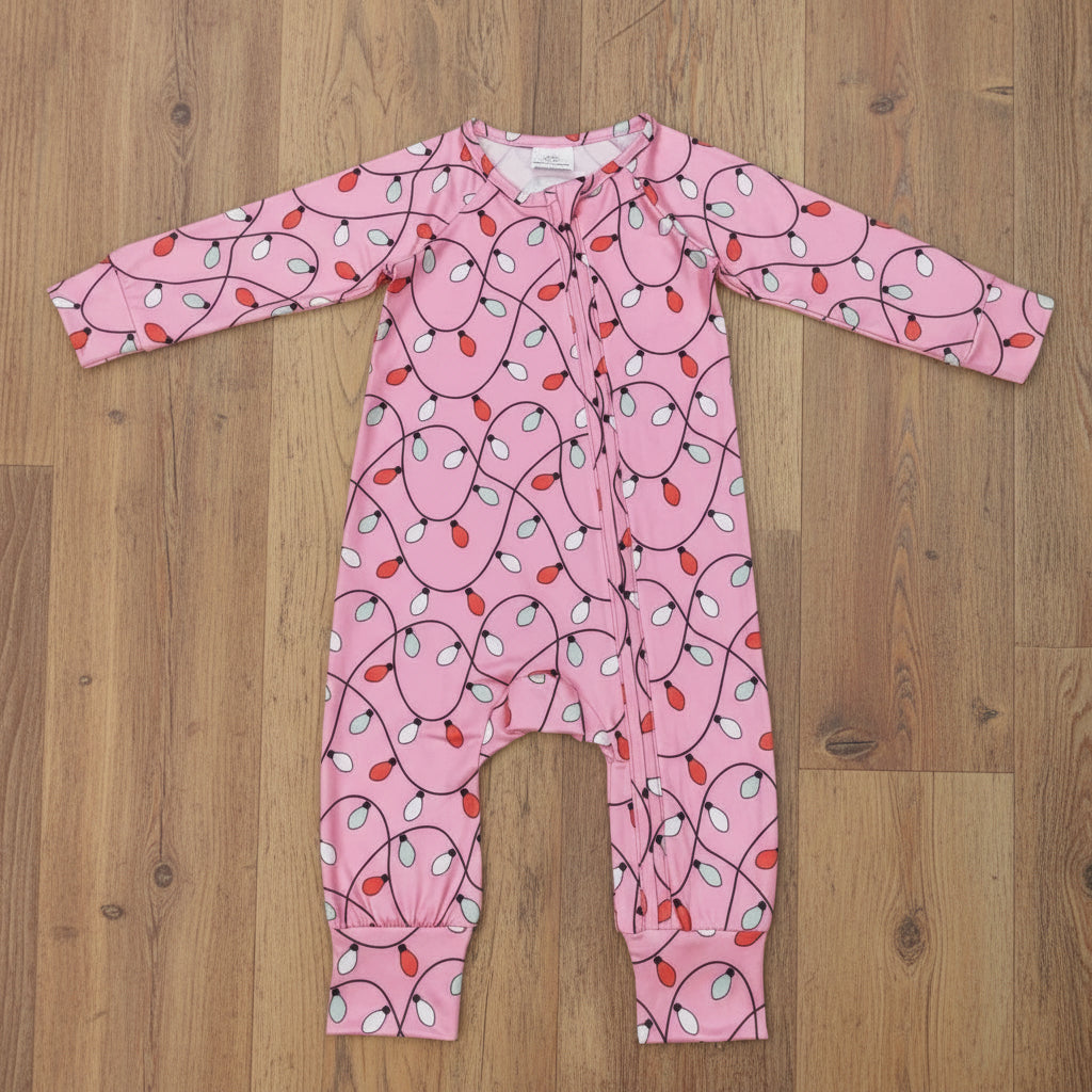 Christmas light baby girl zip sleeper