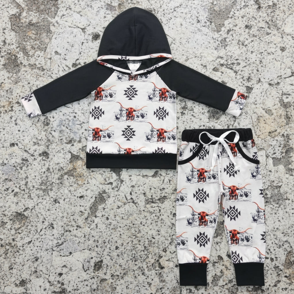 boy aztec&highland cow hoodie outfit